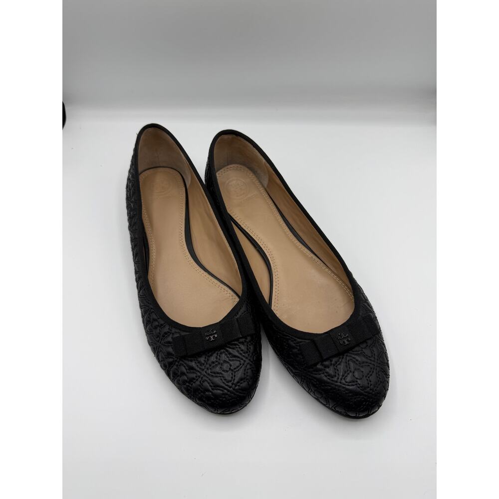 Tory Burch Marion Quilted Leather Ballet Flats - Black - Size 10